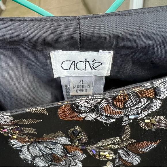 Cache Embellished Metallic Brocade Floral Pants 4 - Picture 3 of 15
